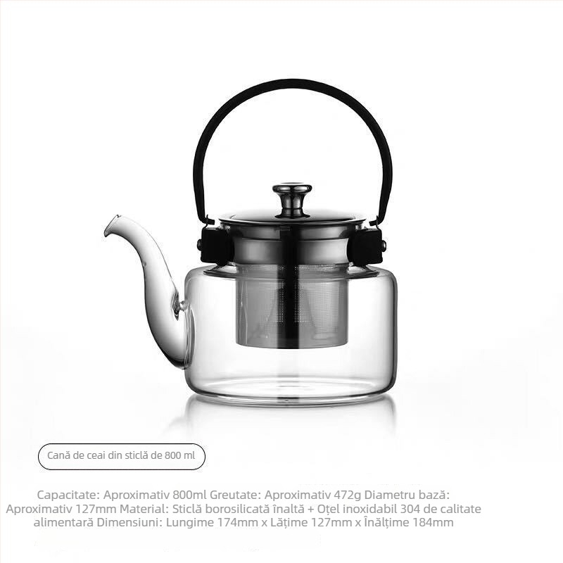 Ceainic din sticlă borosilicată, lucrat manual, cu filtru din oțel inoxidabil, pentru birou și casă, potrivit pentru plită ceramică electrică
