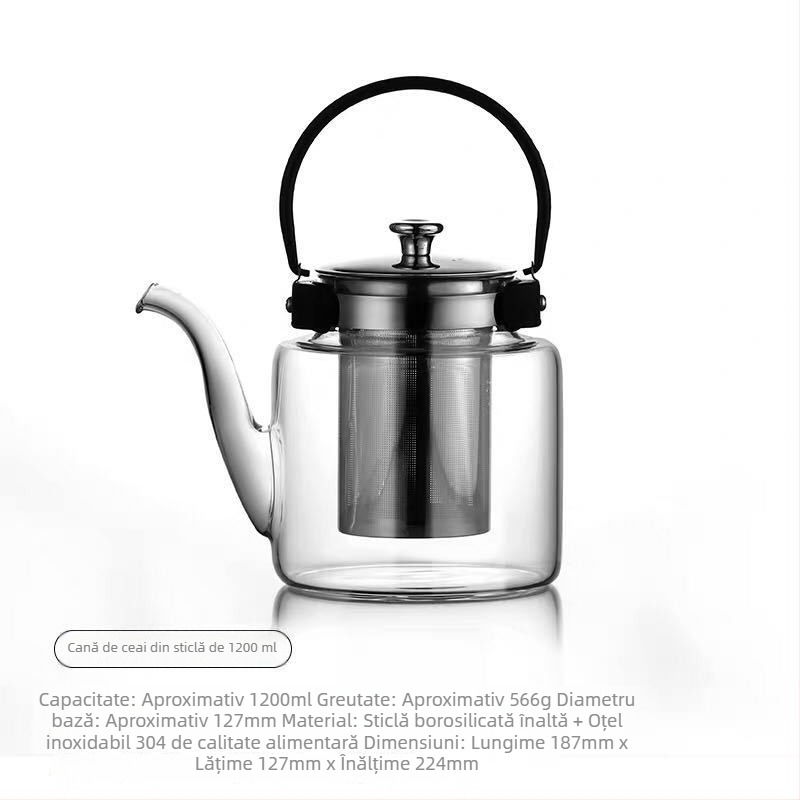 Ceainic din sticlă borosilicată, lucrat manual, cu filtru din oțel inoxidabil, pentru birou și casă, potrivit pentru plită ceramică electrică