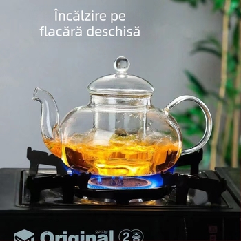 Ceainic din sticlă borosilicat, capacitate mare, set ceai cu filtru pentru ceaiuri cu flori