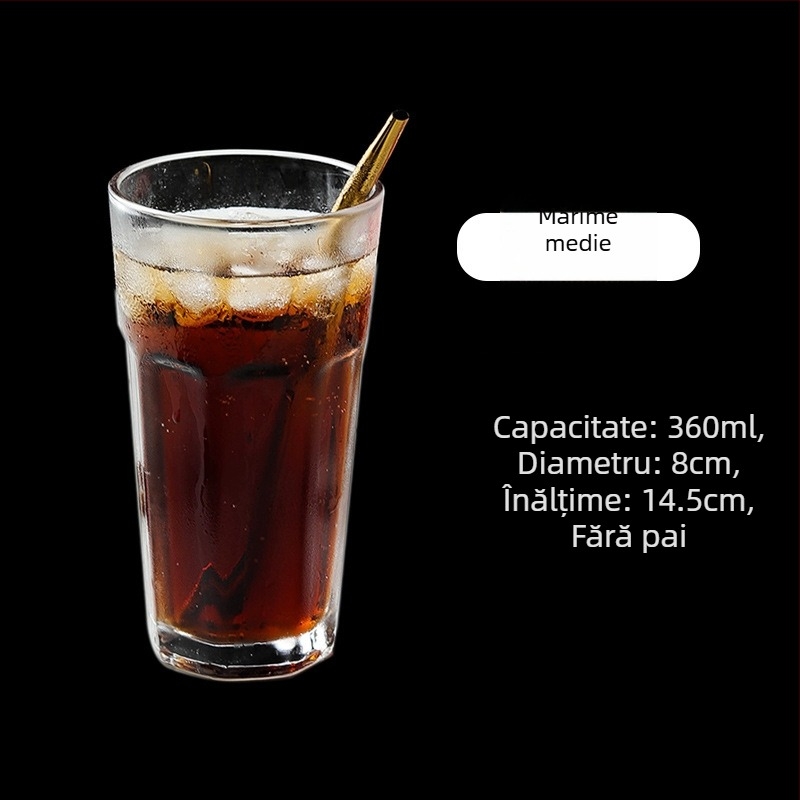 Pahar de apă din sticlă, octogonal, mare capacitate, set de șase bucăți, fără mâner și fără capac, potrivit pentru ceai de fructe, ceai cu lapte, smoothie și bere, pentru restaurante