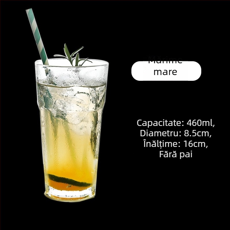 Pahar de apă din sticlă, octogonal, mare capacitate, set de șase bucăți, fără mâner și fără capac, potrivit pentru ceai de fructe, ceai cu lapte, smoothie și bere, pentru restaurante