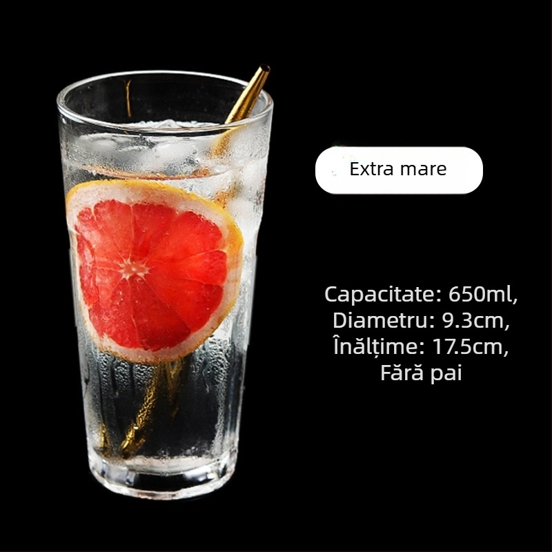Pahar de apă din sticlă, octogonal, mare capacitate, set de șase bucăți, fără mâner și fără capac, potrivit pentru ceai de fructe, ceai cu lapte, smoothie și bere, pentru restaurante