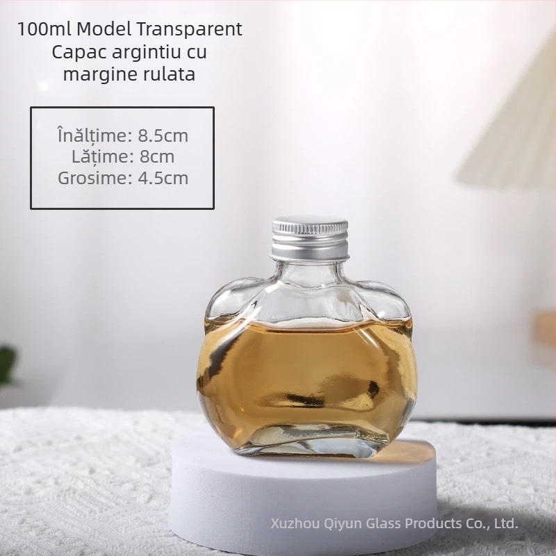 Sticlă din sticlă transparentă pentru lichior și vin de fructe, capac mic, cu design urechi de pisică