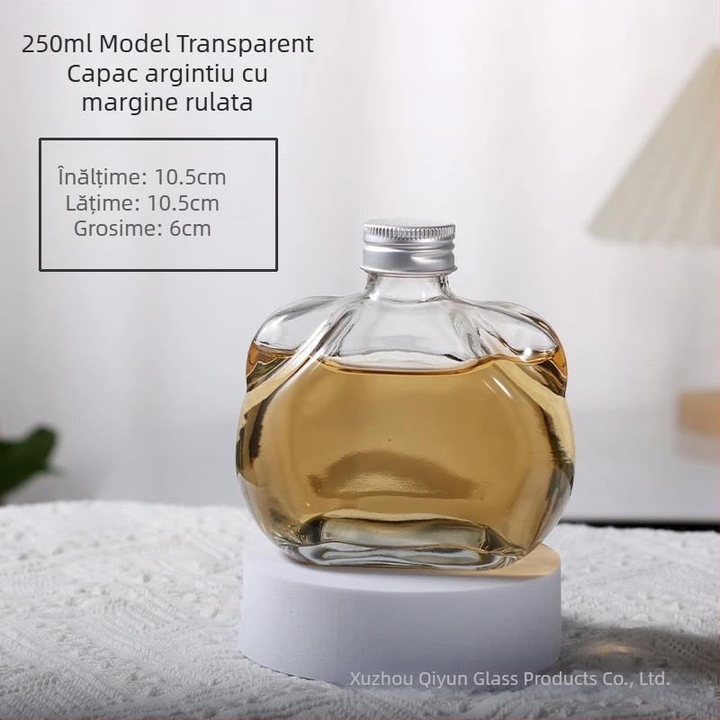 Sticlă din sticlă transparentă pentru lichior și vin de fructe, capac mic, cu design urechi de pisică