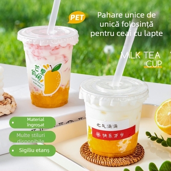 Pahar de unică folosință pentru suc din plastic, cu capac; PET; diametru 98 mm; capacități 360, 400, 500 sau 520 ml; potrivit pentru standuri cu sucuri