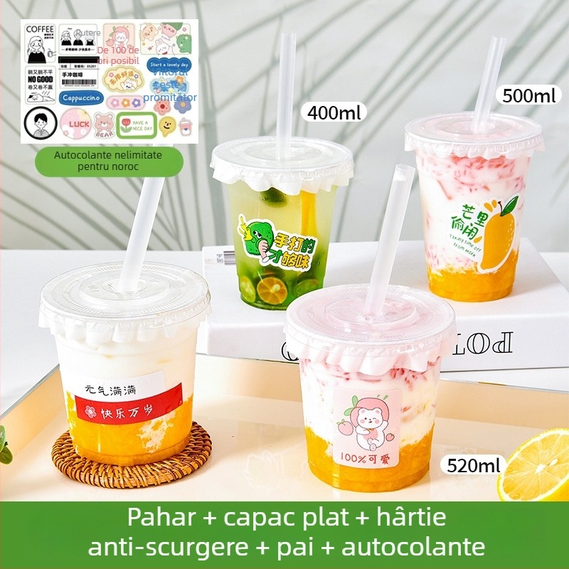 Pahar de unică folosință pentru suc din plastic, cu capac; PET; diametru 98 mm; capacități 360, 400, 500 sau 520 ml; potrivit pentru standuri cu sucuri