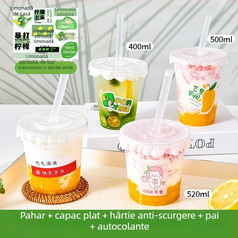Pahar de unică folosință pentru suc din plastic, cu capac; PET; diametru 98 mm; capacități 360, 400, 500 sau 520 ml; potrivit pentru standuri cu sucuri