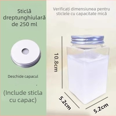 Sticlă plastic de unică folosință pentru băuturi, cu orificiu pentru pai, capacitate 401–500 ml, potrivită pentru ceai cu lapte, ceai de fructe și milkshake