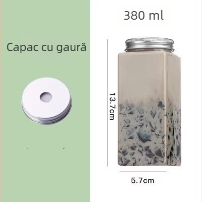 Sticlă plastic de unică folosință pentru băuturi, cu orificiu pentru pai, capacitate 401–500 ml, potrivită pentru ceai cu lapte, ceai de fructe și milkshake