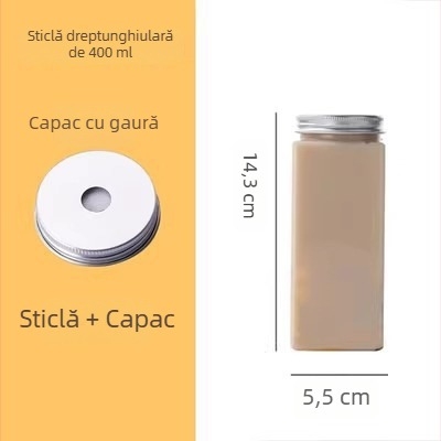 Sticlă plastic de unică folosință pentru băuturi, cu orificiu pentru pai, capacitate 401–500 ml, potrivită pentru ceai cu lapte, ceai de fructe și milkshake