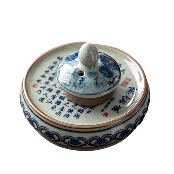 Set Zen inspirat retro, cu caligrafie florală albastru-alb, suport pentru capacul ceainicului și covoraș pentru cești