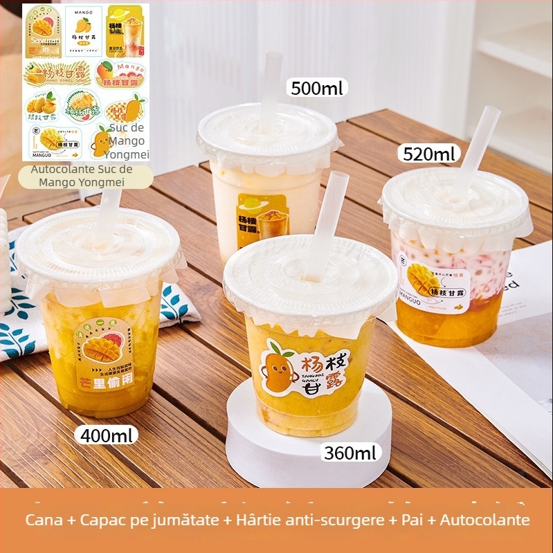 Pahar de unică folosință, transparent, din plastic, gros, pentru băuturi reci, cu capac, diametrul 98 mm, 360–520 ml