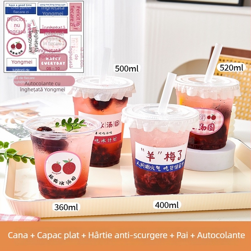 Pahar de unică folosință, transparent, din plastic, gros, pentru băuturi reci, cu capac, diametrul 98 mm, 360–520 ml