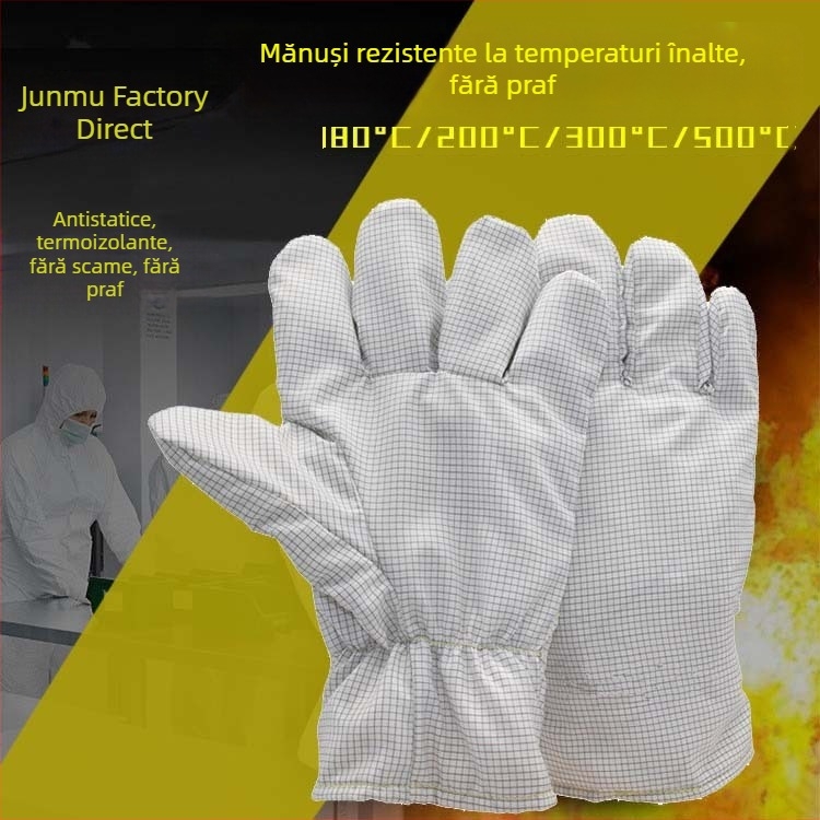 Mănuși anti-statice, fără praf, rezistente la temperaturi înalte, pentru curățenie în microelectronică, până la 200°C, fără scame