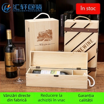 Cutie din lemn de pin pentru vin, 1–2 sticle, cutie cadou cu mâner