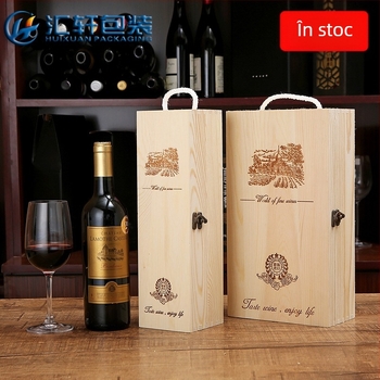 Cutie din lemn de pin pentru vin, 1–2 sticle, cutie cadou cu mâner