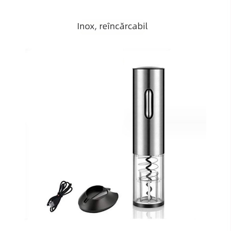 Cutie cadou: deschizător electric pentru sticle de vin, set de patru piese