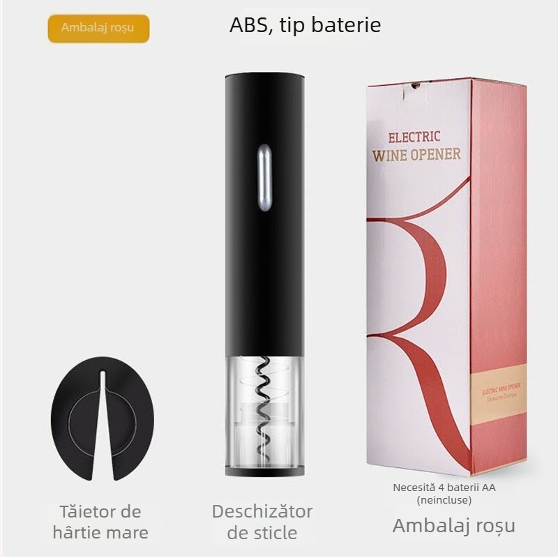 Cutie cadou: deschizător electric pentru sticle de vin, set de patru piese