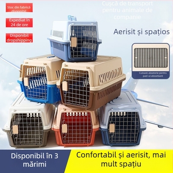 Cușcă de transport pentru animale de companie, din plastic dur, pentru pisici și câini mici, potrivită pentru mașină și călătorii cu avionul