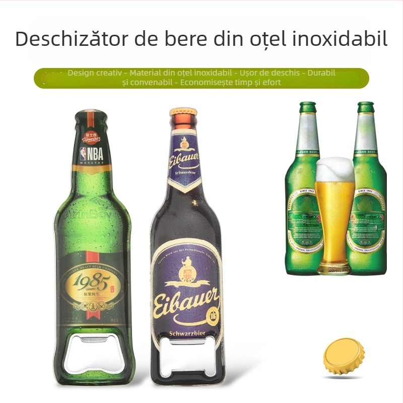 Deschizător de sticle de bere, multifuncțional, cu magnet din rășină, din oțel inoxidabil