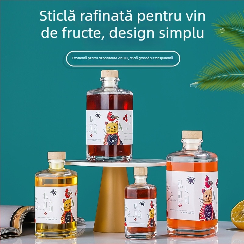 Sticlă pătrată din sticlă mată, 0,5 kg, sticlă sigilată pentru băuturi, ușor de transportat, mică sticlă pentru cafea la rece și vin de fructe