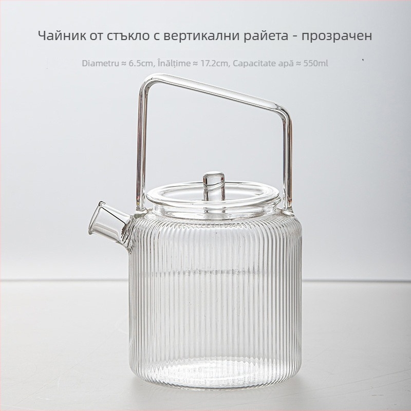 Ceainic din sticlă transparent multicolor pentru ceai verde, rezistent la căldură, stil chinezesc, cu mâner și filtru pentru infuzare la rece