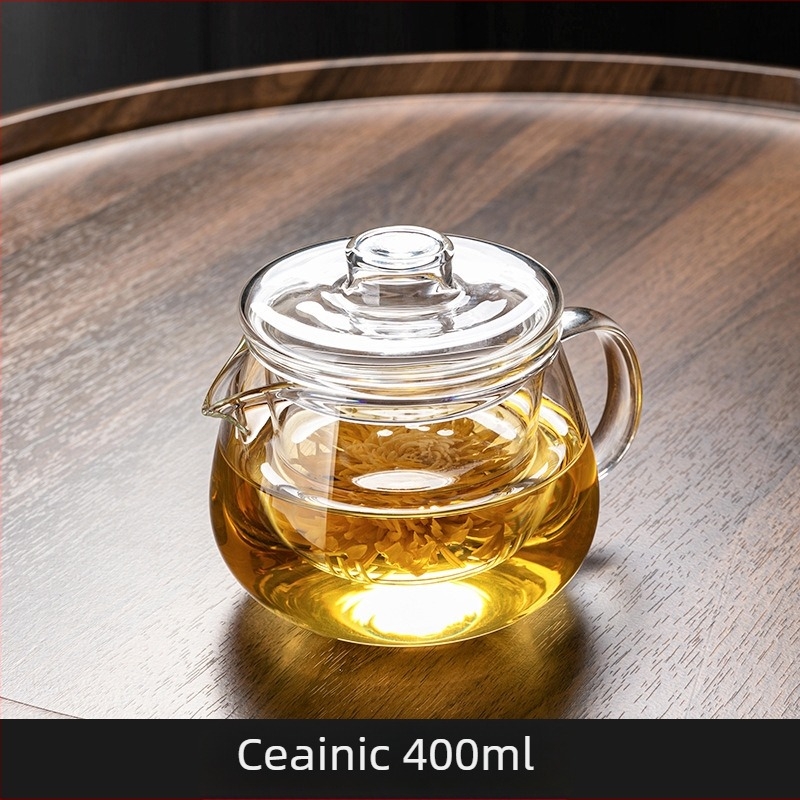 Ceainic pentru ceai de flori, din sticlă borosilicată înaltă, vas unic, rezistent la temperaturi, gros, separare ceai-apă