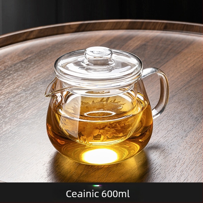 Ceainic pentru ceai de flori, din sticlă borosilicată înaltă, vas unic, rezistent la temperaturi, gros, separare ceai-apă