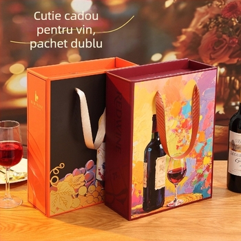 Cutie cadou pentru vin roșu, din două părți, carton ondulat gros, ambalaj pentru cramă