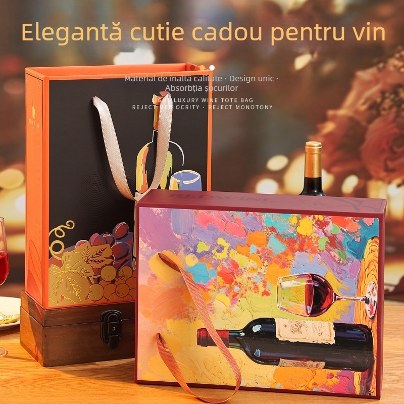 Cutie cadou pentru vin roșu, din două părți, carton ondulat gros, ambalaj pentru cramă