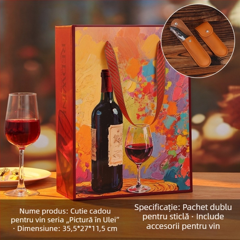 Cutie cadou pentru vin roșu, din două părți, carton ondulat gros, ambalaj pentru cramă