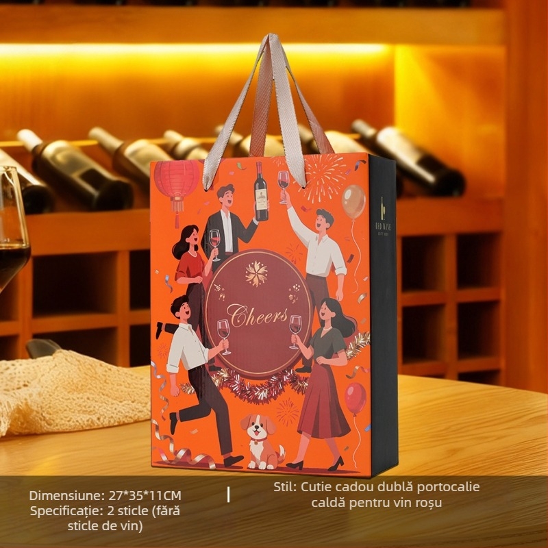 Cutie cadou pentru vin roșu, din două părți, carton ondulat gros, ambalaj pentru cramă
