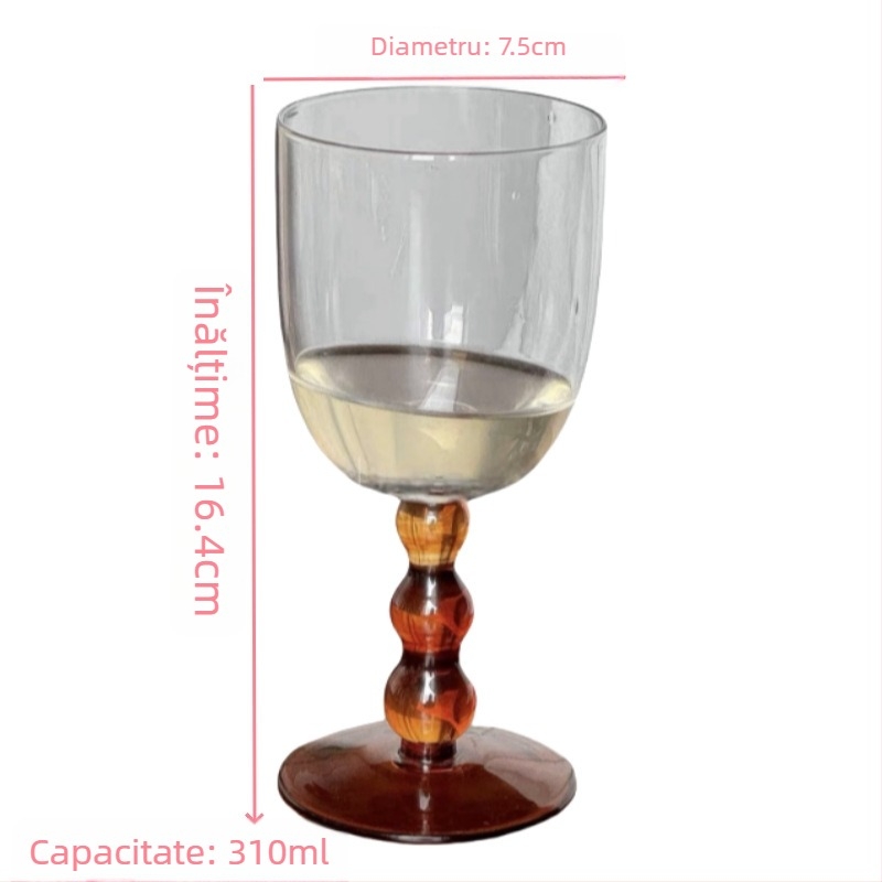 Pahar de vin și cocktail din sticlă, cu trei mărgele, picior înalt, fără mâner, stil minimalist modern, 201–300 ml
