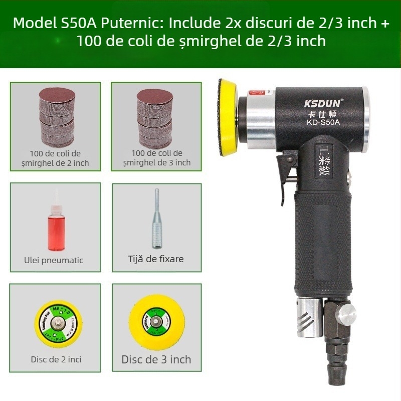 Polizor pneumatic 2–3 inch, compact, pentru lustruire și șlefuire a mașinii, cu șmirghel uscat