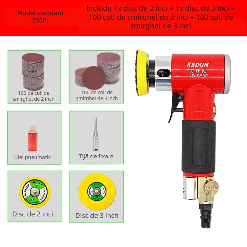 Polizor pneumatic 2–3 inch, compact, pentru lustruire și șlefuire a mașinii, cu șmirghel uscat