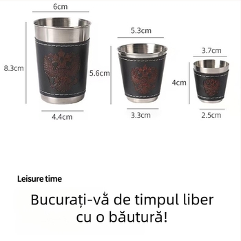Set de patru pahare din oțel inoxidabil, cu husă cu fermoar, capacități de 30/70/170 ml, pentru camping în aer liber