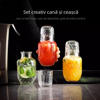 Set creativ pentru cocktailuri: cană din sticlă cu capac și pahar, sticlă pentru cold brew și carafă de suc