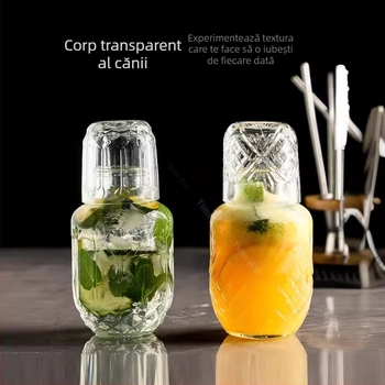 Set creativ pentru cocktailuri: cană din sticlă cu capac și pahar, sticlă pentru cold brew și carafă de suc