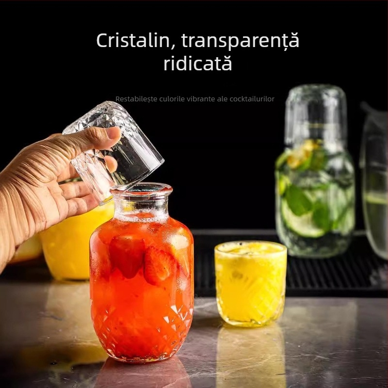 Set creativ pentru cocktailuri: cană din sticlă cu capac și pahar, sticlă pentru cold brew și carafă de suc