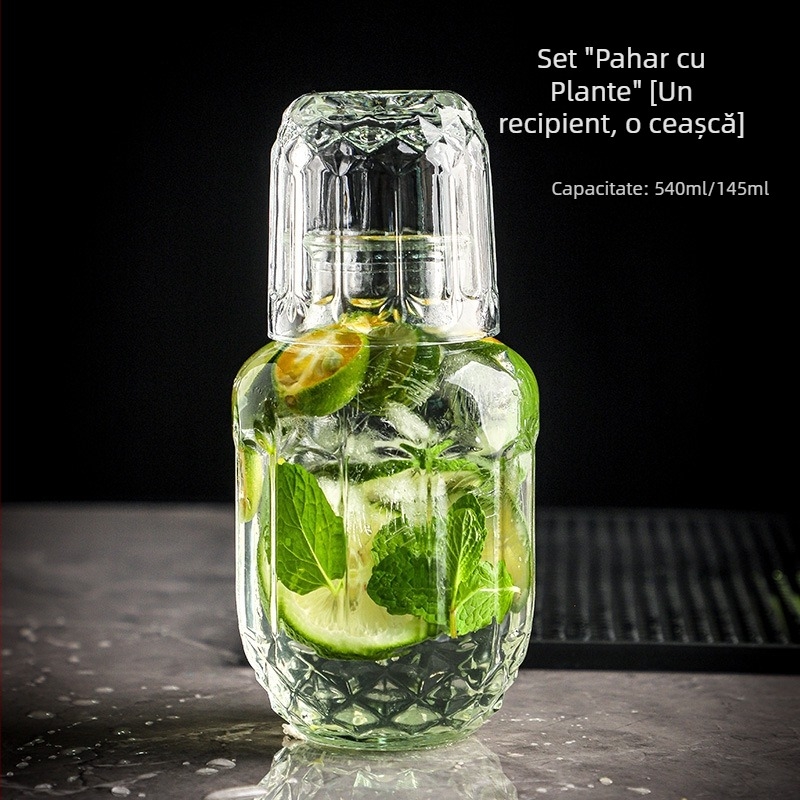 Set creativ pentru cocktailuri: cană din sticlă cu capac și pahar, sticlă pentru cold brew și carafă de suc