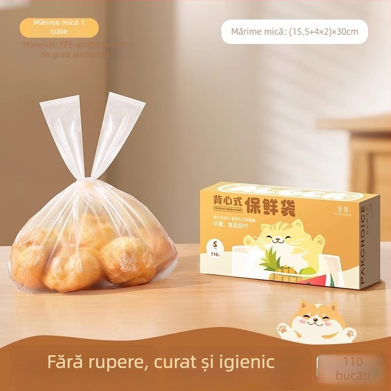 Geantă antibacteriană de tip vestă pentru păstrarea prospețimii, pungă de plastic de unică folosință pentru alimente, pungă portabilă de depozitare în frigider