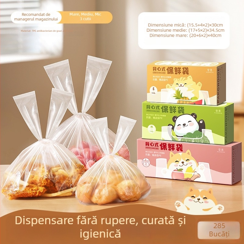Geantă antibacteriană de tip vestă pentru păstrarea prospețimii, pungă de plastic de unică folosință pentru alimente, pungă portabilă de depozitare în frigider