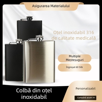 Flacon de buzunar din oțel inoxidabil 316, finis negru, portabil, 8 oz, pentru exterior