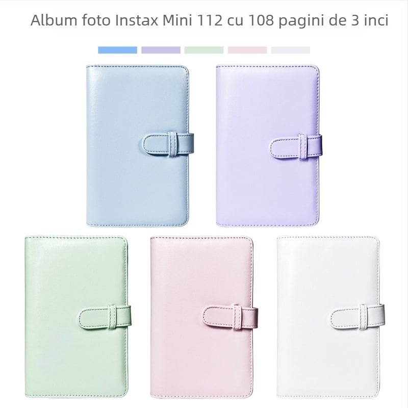 Polaroid Mini12 album foto PU de 3 inch, cu pagini intercalate și buzunar pentru carduri de vizită, capacitate mare de stocare a fotografiilor, 108 pagini
