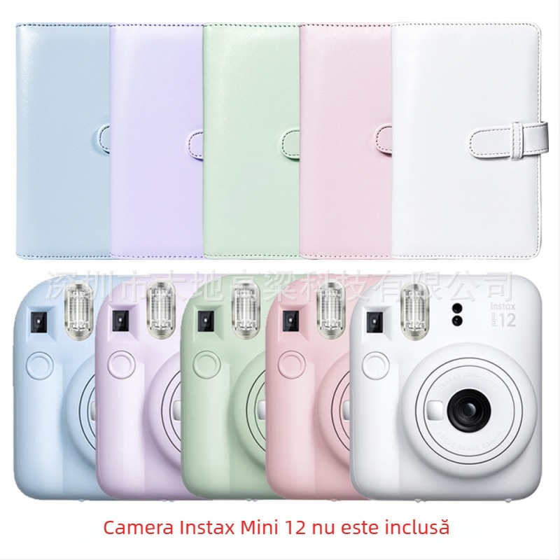 Polaroid Mini12 album foto PU de 3 inch, cu pagini intercalate și buzunar pentru carduri de vizită, capacitate mare de stocare a fotografiilor, 108 pagini