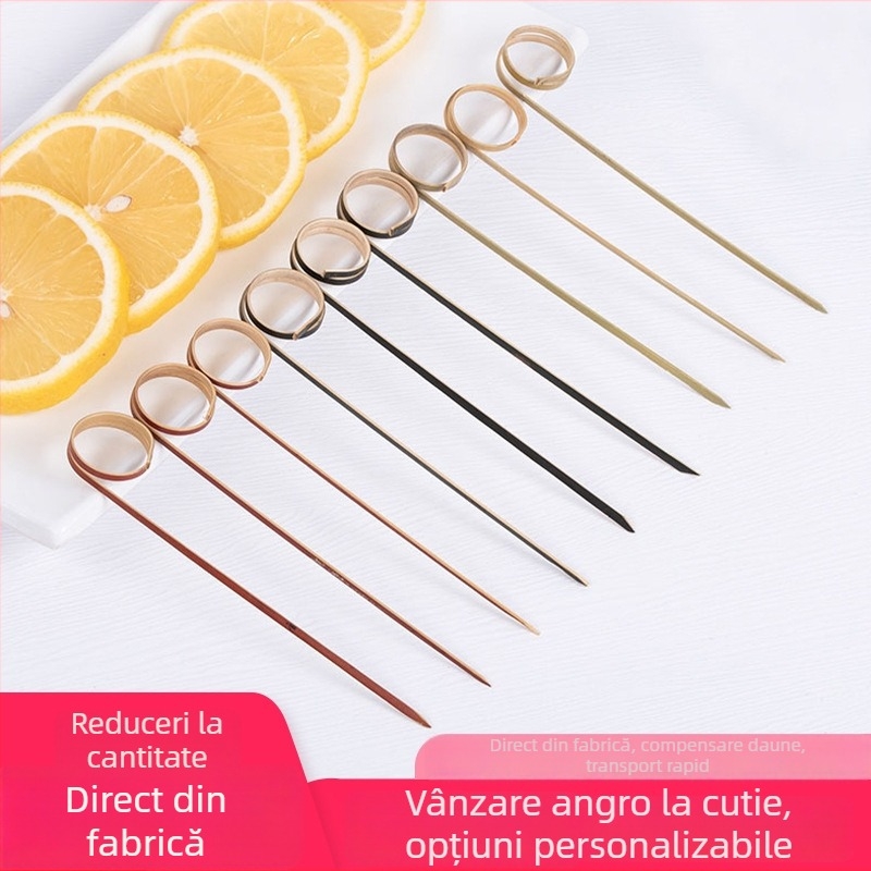 Bețișoare de fructe din bambus, bețișoare cu formă de inel, mini fructe caramelizate la modă pentru cocktailuri, decor pentru burger