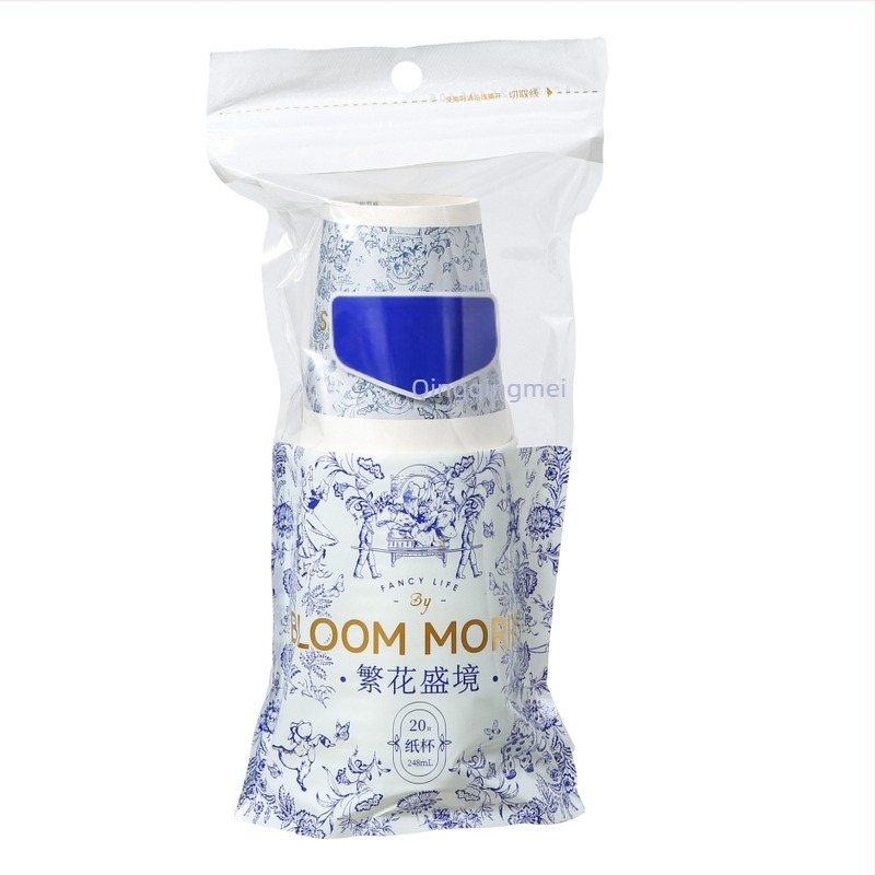 Qingqingmei pahar din hârtie, cu pereți mai groși, pentru uz casnic și comercial, motiv floral, 201–300 ml