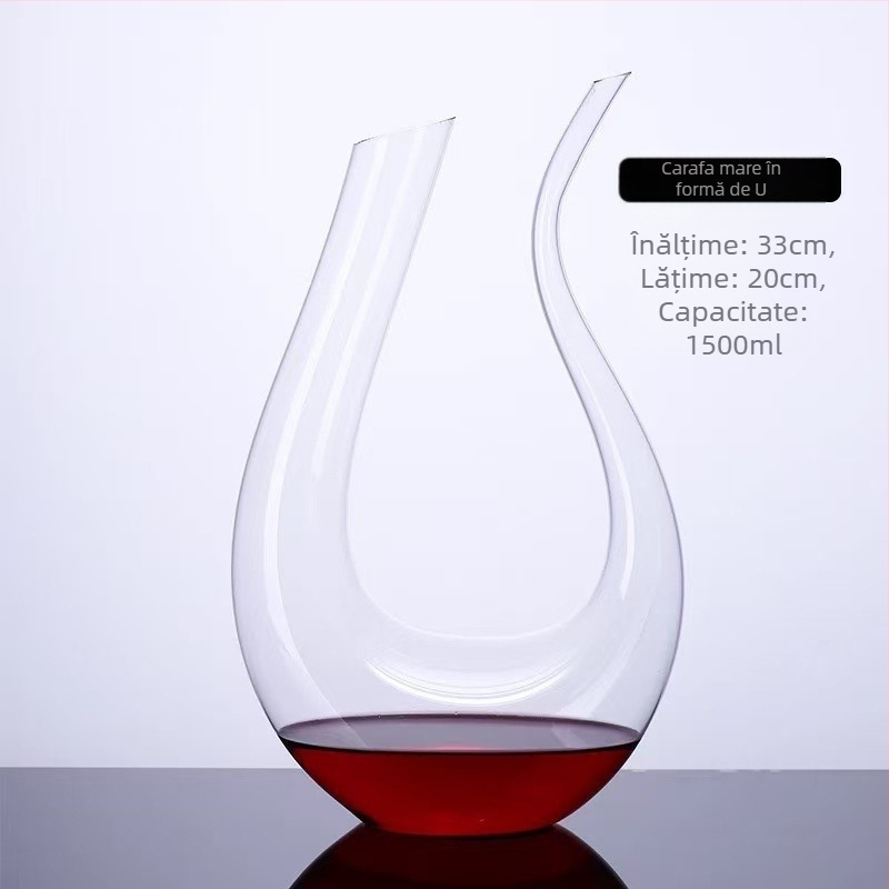 Decantor din sticlă pentru vin roșu, cu mâner, stil modern minimalist, capacitate 1000 ml sau mai mult