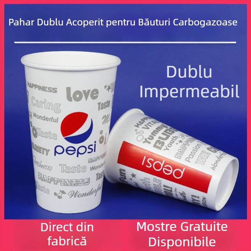 Pahar de hârtie de unică folosință pentru băuturi reci, cu capac, dublu film, îngroșat, 201–300 ml, la vânzare en gros