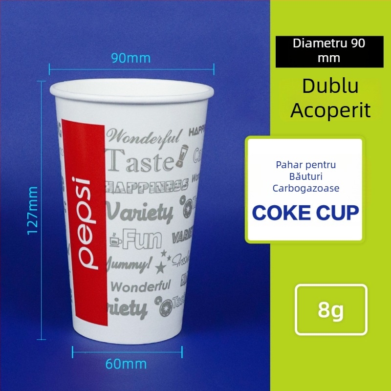 Pahar de hârtie de unică folosință pentru băuturi reci, cu capac, dublu film, îngroșat, 201–300 ml, la vânzare en gros